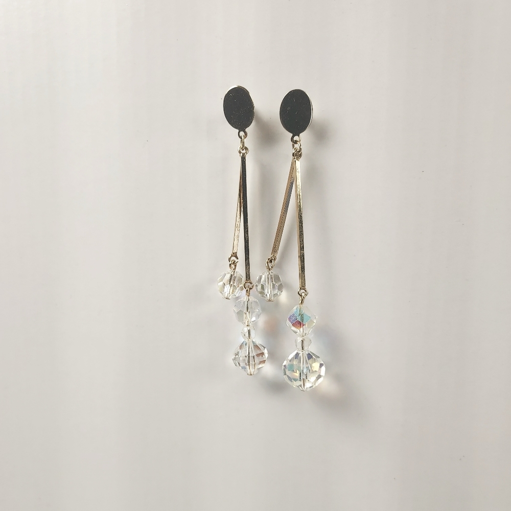 Bridal Crystal Earrings Elegant Gold Tone Drop Sparkling